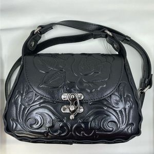 Patricia Nash Lucia Crossbody Shoulder Bag Tooled Black Leather NWT $189